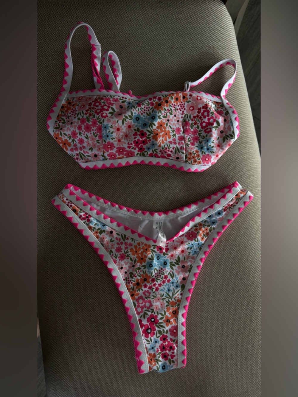 Floral Pink Trim Two-Piece Bikini Set